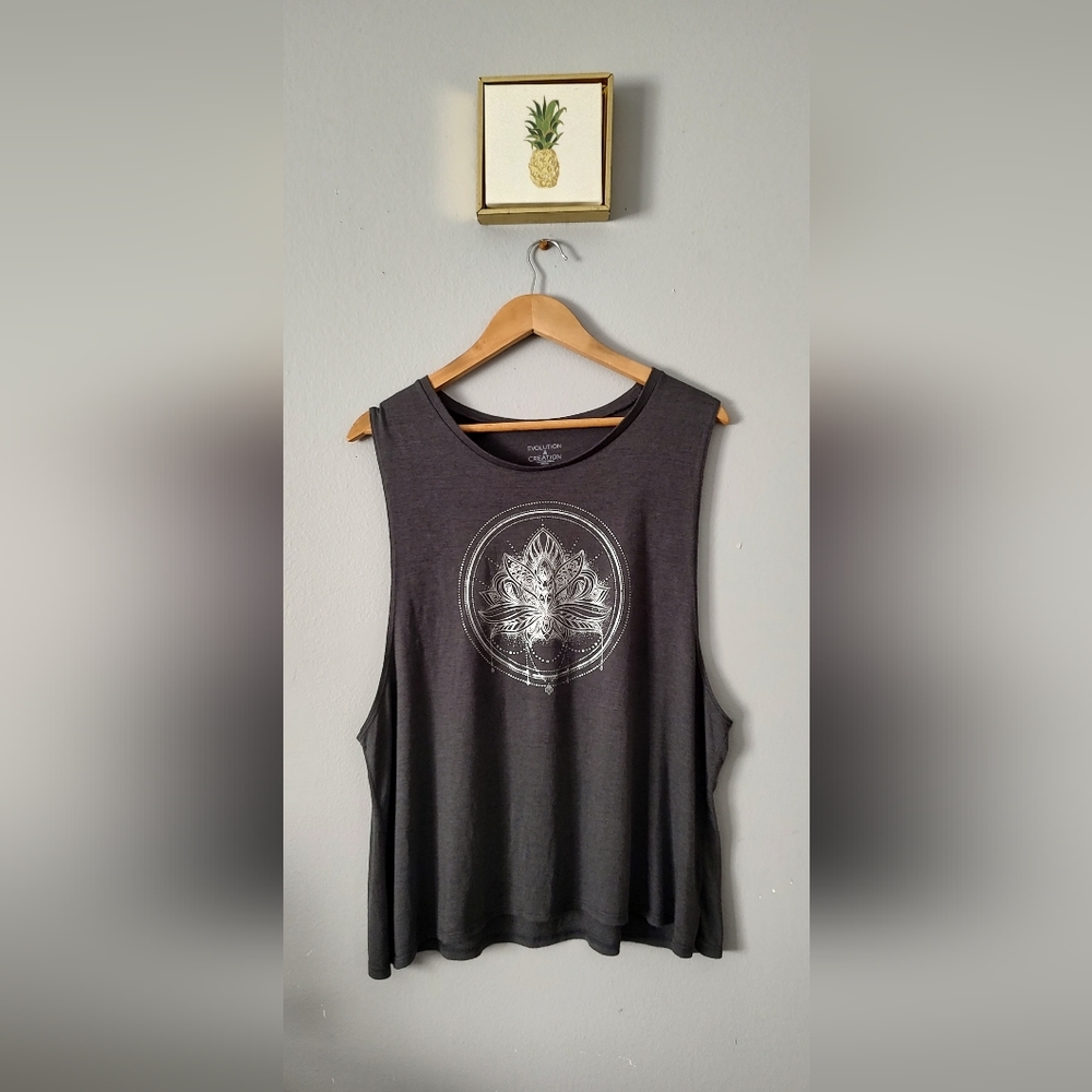Lotus Style Yoga Tank Top Evolution And Creation Color Gray Boho  Good Cond.